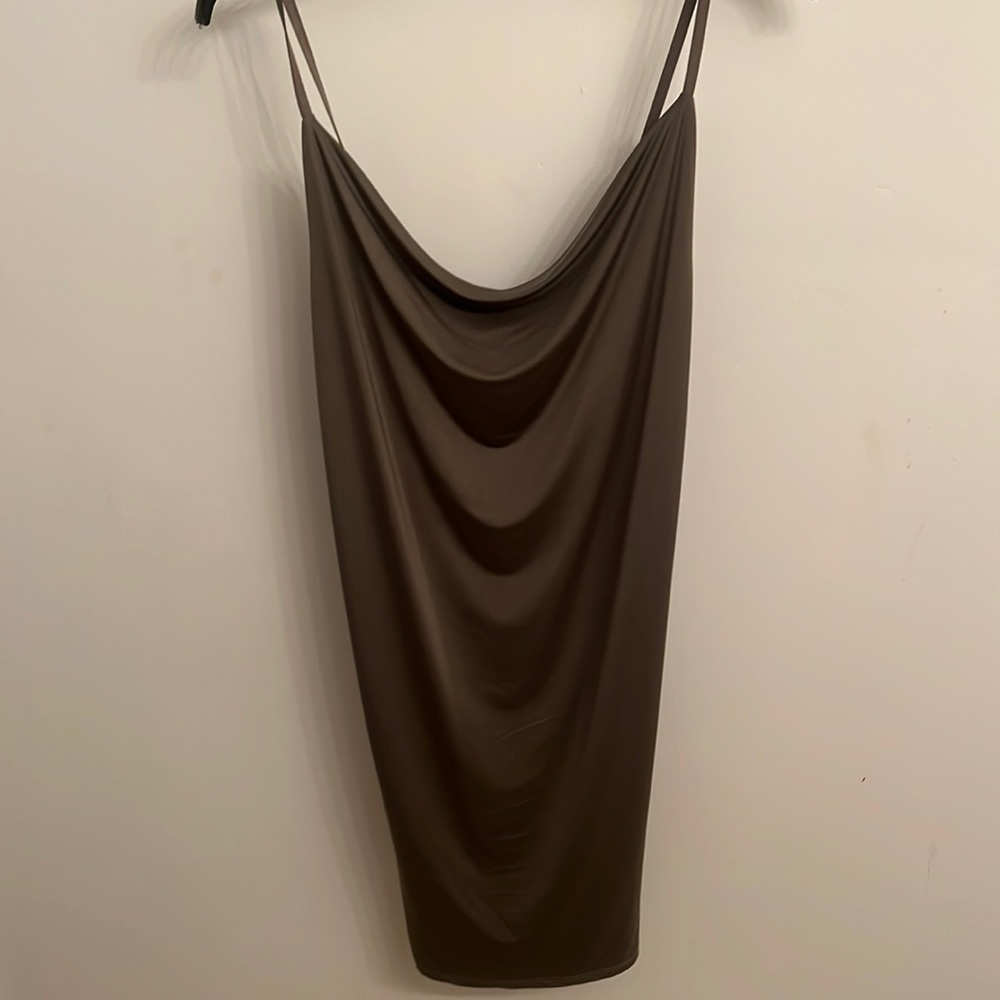 Green silky dress